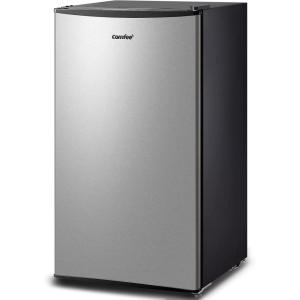 imageCOMFEE CRM33S3AST Cubic Feet Compact Singel Door Mini Fridge for Bedroom Office Garage Studio Dorm with 3 Removal Glass Shelves Stainless Steel Refrigerator 33 Cuft176quotD x 186quotW x 34quotH Silver