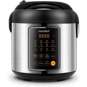 imageCOMFEE Rice Cooker 14in1 Stainless Steel Multi Cooker Slow Cooker Steamer Saut and Warmer 53 QT 20 Cups Cooked 10 Cups Uncooked Brown Rice Quinoa and Oatmeal14 Presets10 Cups Uncooked