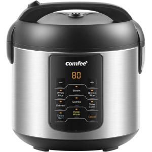 imageCOMFEE Rice Cooker 14in1 Stainless Steel Multi Cooker Slow Cooker Steamer Saut and Warmer 53 QT 20 Cups Cooked 10 Cups Uncooked Brown Rice Quinoa and OatmealBasic4 Cups Uncooked
