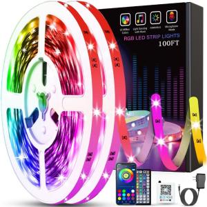 imageTenmiro 328ft LED Strip Lights RGB LED Smart Music Sync Color Changing LED Lights Strips with Remote LED Lights for Bedroom Room TV Party100FT