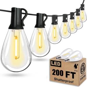 imageTenmiro 60FT Outdoor String Lights Waterproof 161 Edison Shatterproof Bulbs Led Outside Patio Lights for Porch Deck Garden Backyard Balcony Wedding Party Decor200FT