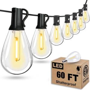 imageTenmiro 60FT Outdoor String Lights Waterproof 161 Edison Shatterproof Bulbs Led Outside Patio Lights for Porch Deck Garden Backyard Balcony Wedding Party Decor60FT