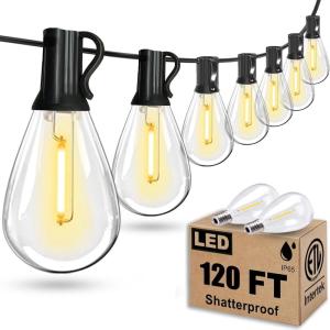 imageTenmiro 60FT Outdoor String Lights Waterproof 161 Edison Shatterproof Bulbs Led Outside Patio Lights for Porch Deck Garden Backyard Balcony Wedding Party Decor120FT