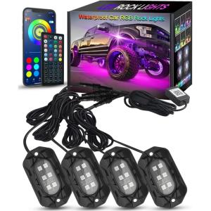 imageTenmiro Car RGB LED Rock Lights Kit 4 pods High Bright Multilcolor Waterproof IP68 with APPRemote Control ampamp Music Mode Rock Neon Light for Truck ATV UTV RZR SUVRGB4 Pods