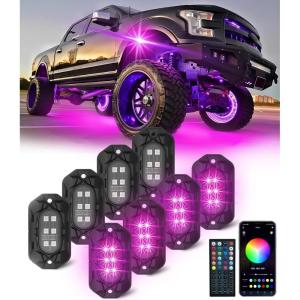 imageTenmiro Car RGB LED Rock Lights Kit 4 pods High Bright Multilcolor Waterproof IP68 with APPRemote Control ampamp Music Mode Rock Neon Light for Truck ATV UTV RZR SUVBlack