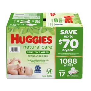 imageHuggies Natural Care Sensitive Baby Wipes Unscented Hypoallergenic 99 Purified Water 12 FlipTop Packs 768 Wipes Total Packaging May Vary64 Count Pack of 17