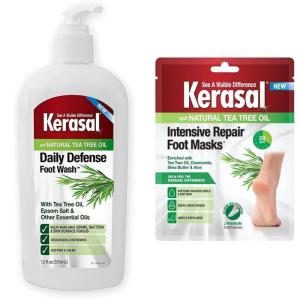 imageKerasal Daily Defense Foot Wash Daily Cleanser with Tea Tree Oil 12 Ounce Intensive Repair Foot Mask Foot Mask for Cracked Heels and Dry Feet Single Pair 1 Count