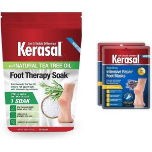 imageKerasal Foot Therapy Soak Foot Soak for Achy Tired and Dry Feet 2 lbs and Kerasal Nighttime Intensive Repair Foot Masks Foot Mask for Cracked Heels and Dry Feet Two Pairs