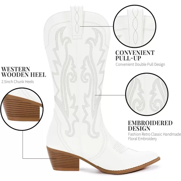 Athlefit Women's Embroidered Western Cowboy Boots Fashion Pointed Toe Chunky Heel Mid Calf Cowgirl Boots
