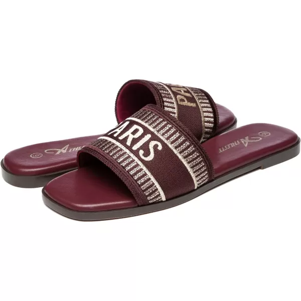 Athlefit Women's Slip On Flat Sandals Summer Embroidered Square Open Toe Slide Sandals