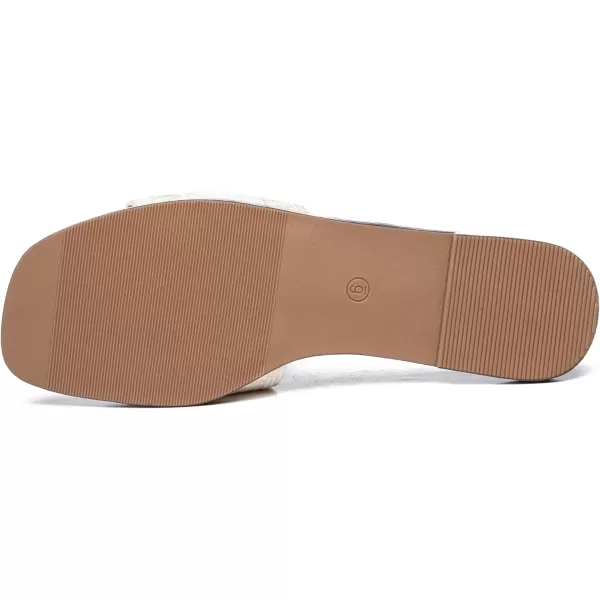 Athlefit Women's Slip On Flat Sandals Summer Embroidered Square Open Toe Slide Sandals