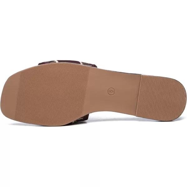 Athlefit Women's Slip On Flat Sandals Summer Embroidered Square Open Toe Slide Sandals