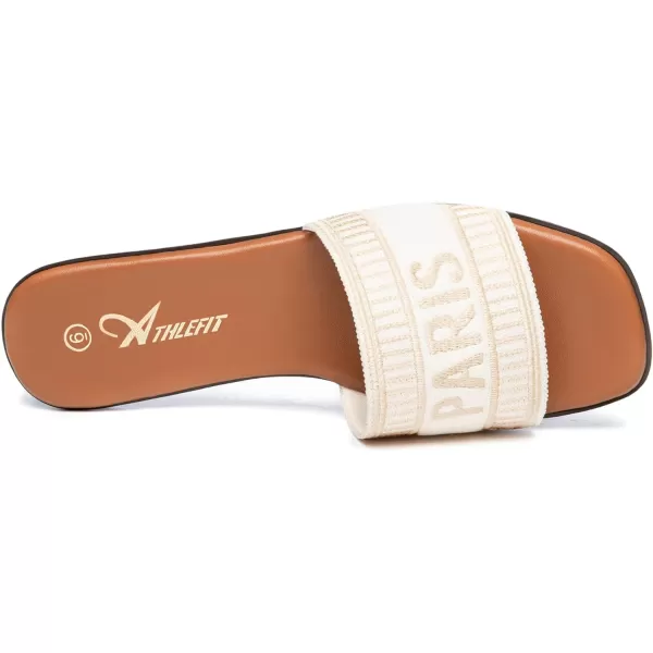 Athlefit Women's Slip On Flat Sandals Summer Embroidered Square Open Toe Slide Sandals