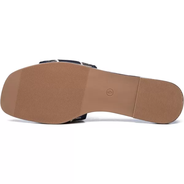 Athlefit Women's Slip On Flat Sandals Summer Embroidered Square Open Toe Slide Sandals