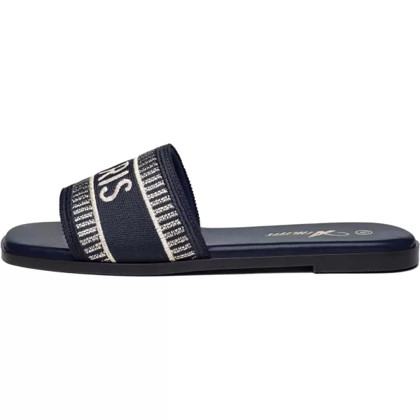 Athlefit Women's Slip On Flat Sandals Summer Embroidered Square Open Toe Slide Sandals