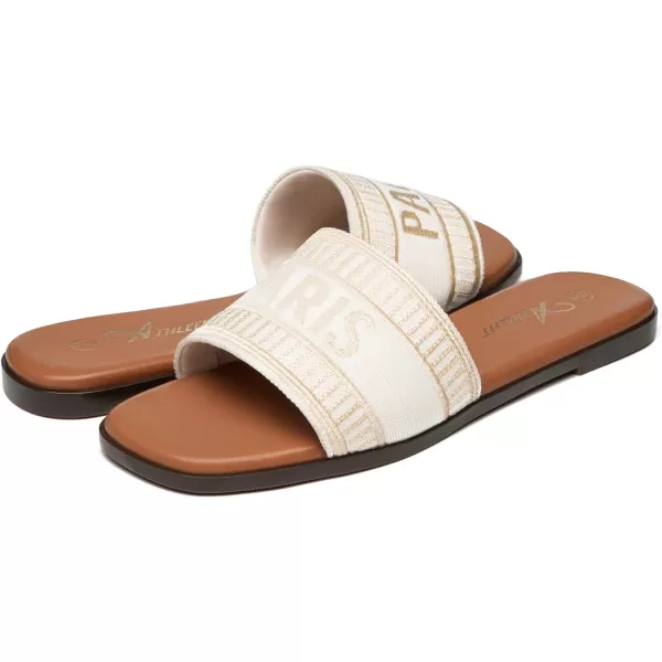 Athlefit Women's Slip On Flat Sandals Summer Embroidered Square Open Toe Slide Sandals