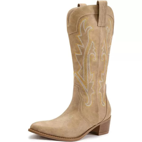 Athlefit Women's Embroidered Western Cowboy Boots Fashion Pointed Toe Chunky Heel Mid Calf Cowgirl Boots
