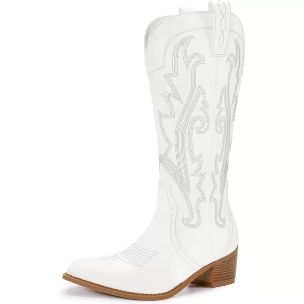Athlefit Women's Embroidered Western Cowboy Boots Fashion Pointed Toe Chunky Heel Mid Calf Cowgirl Boots