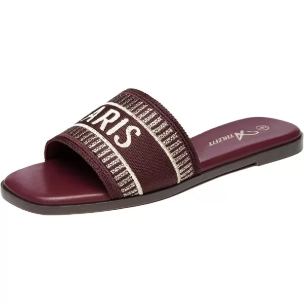 Athlefit Women's Slip On Flat Sandals Summer Embroidered Square Open Toe Slide Sandals