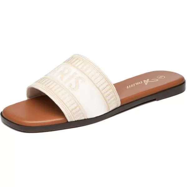 Athlefit Women's Slip On Flat Sandals Summer Embroidered Square Open Toe Slide Sandals