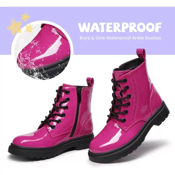 Athlefit Boys Girls Waterproof Combat Boots Lace Up Side Zipper Ankle Booties for Toddler/Little Kid/Big Kid