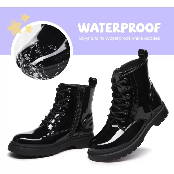 Athlefit Boys Girls Waterproof Combat Boots Lace Up Side Zipper Ankle Booties for Toddler/Little Kid/Big Kid