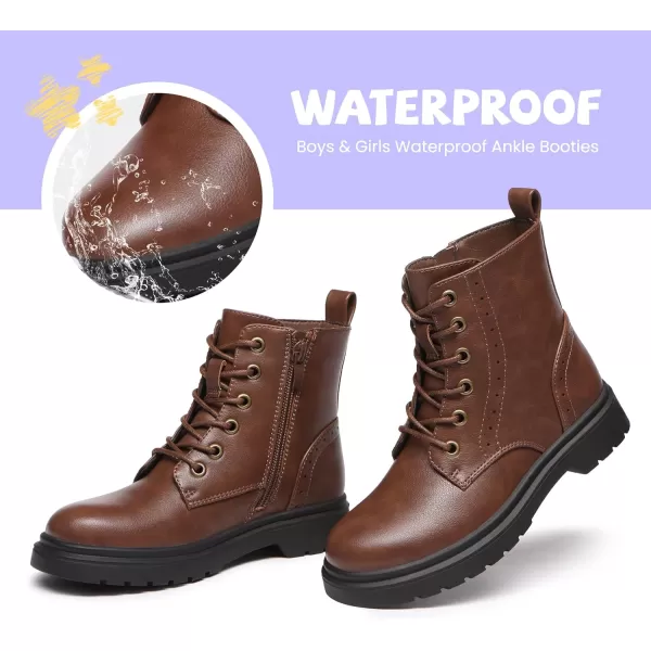 Athlefit Boys Girls Waterproof Combat Boots Lace Up Side Zipper Ankle Booties for Toddler/Little Kid/Big Kid