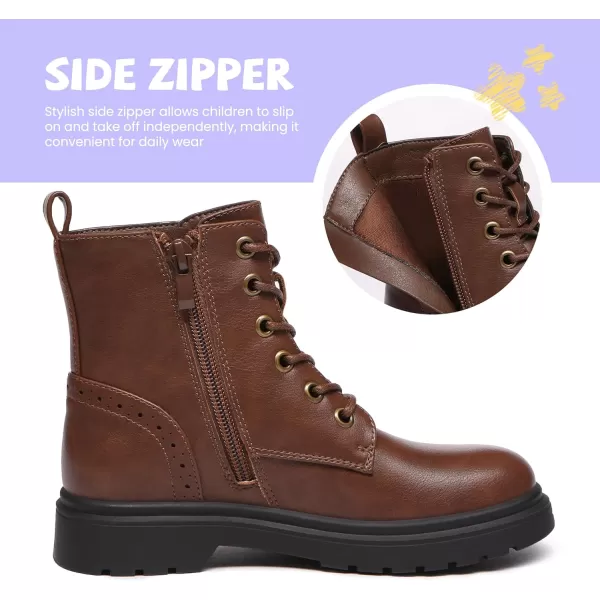 Athlefit Boys Girls Waterproof Combat Boots Lace Up Side Zipper Ankle Booties for Toddler/Little Kid/Big Kid