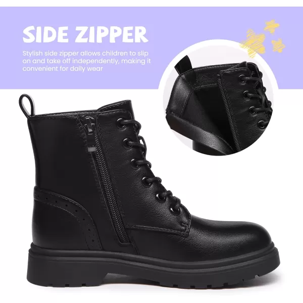 Athlefit Boys Girls Waterproof Combat Boots Lace Up Side Zipper Ankle Booties for Toddler/Little Kid/Big Kid