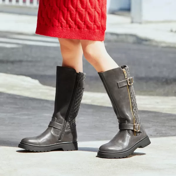 Athlefit Girls Riding Boots Fashion Buckle Side Zipper Knee High Boots for Toddler/Little Kid/Big Kid