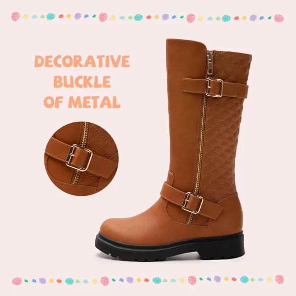 Athlefit Girls Riding Boots Fashion Buckle Side Zipper Knee High Boots for Toddler/Little Kid/Big Kid