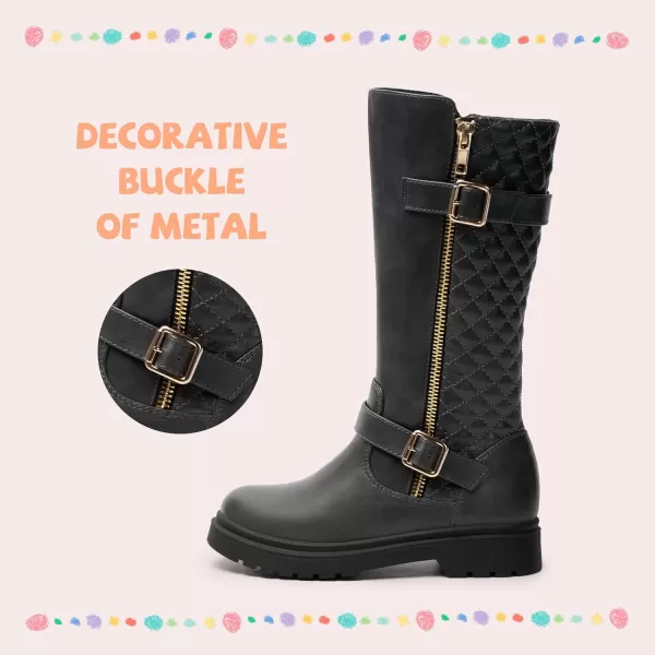 Athlefit Girls Riding Boots Fashion Buckle Side Zipper Knee High Boots for Toddler/Little Kid/Big Kid