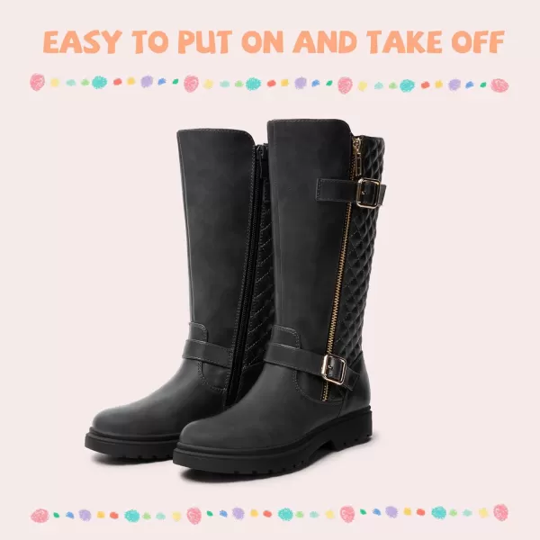 Athlefit Girls Riding Boots Fashion Buckle Side Zipper Knee High Boots for Toddler/Little Kid/Big Kid