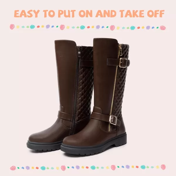 Athlefit Girls Riding Boots Fashion Buckle Side Zipper Knee High Boots for Toddler/Little Kid/Big Kid