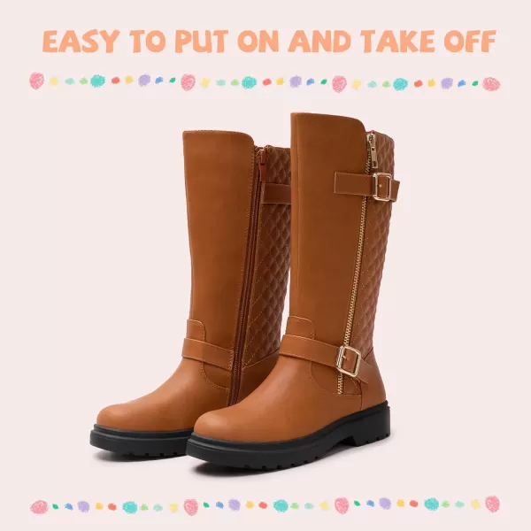 Athlefit Girls Riding Boots Fashion Buckle Side Zipper Knee High Boots for Toddler/Little Kid/Big Kid