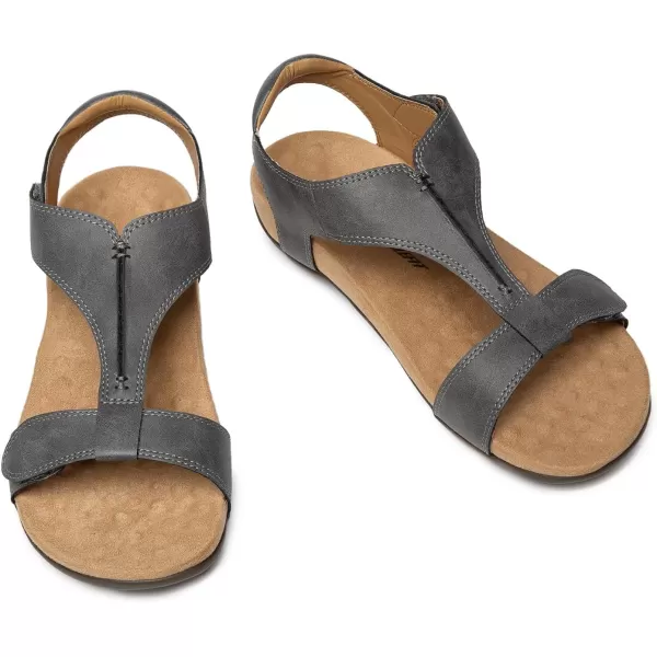Athlefit Women's Orthopedic Arch Support Sandals Comfort Leather Beach Flat Sandals Dressy Summer