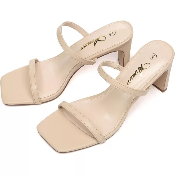 Athlefit Women's Square Open Toe Heeled Sandals Two Strap Slip On Backless Chunky Heels