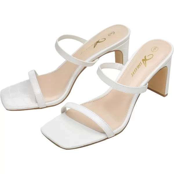 Athlefit Women's Square Open Toe Heeled Sandals Two Strap Slip On Backless Chunky Heels