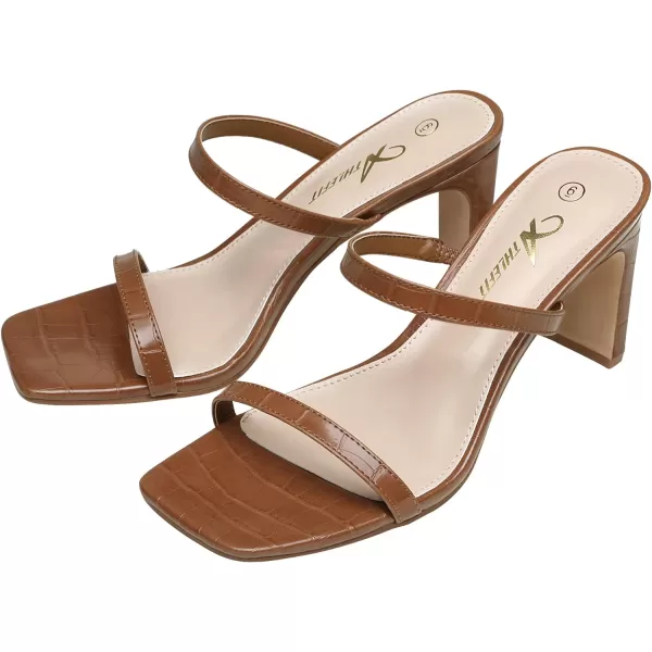 Athlefit Women's Square Open Toe Heeled Sandals Two Strap Slip On Backless Chunky Heels