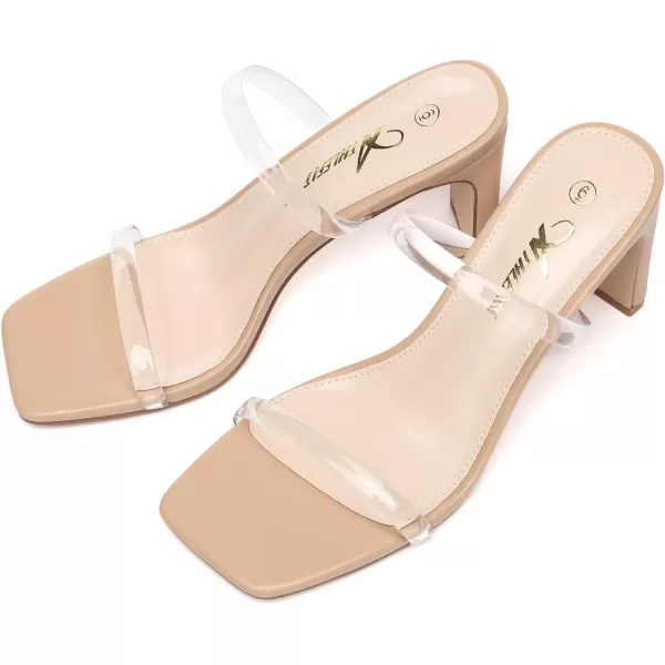 Athlefit Women's Square Open Toe Heeled Sandals Two Strap Slip On Backless Chunky Heels