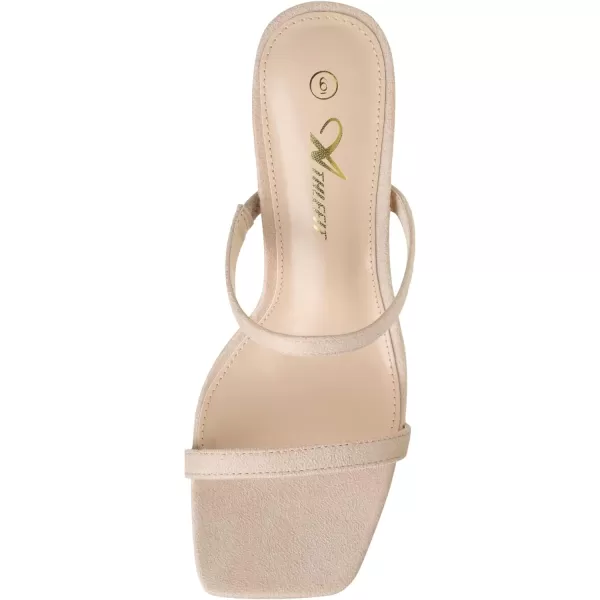 Athlefit Women's Square Open Toe Heeled Sandals Two Strap Slip On Backless Chunky Heels