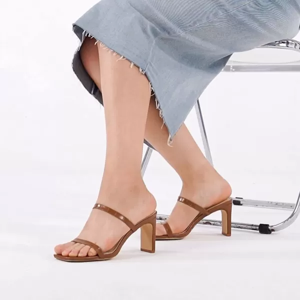 Athlefit Women's Square Open Toe Heeled Sandals Two Strap Slip On Backless Chunky Heels