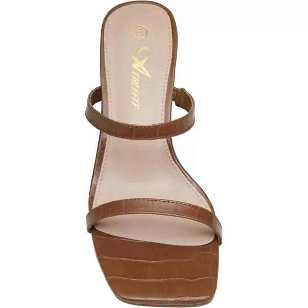 Athlefit Women's Square Open Toe Heeled Sandals Two Strap Slip On Backless Chunky Heels