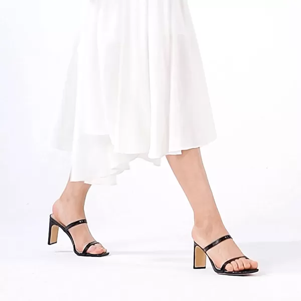 Athlefit Women's Square Open Toe Heeled Sandals Two Strap Slip On Backless Chunky Heels