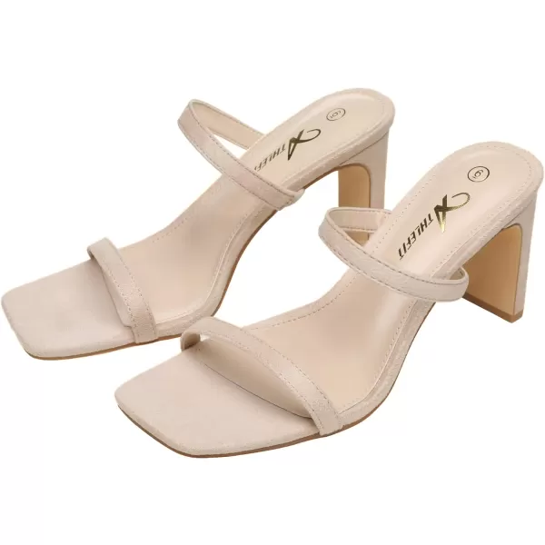 Athlefit Women's Square Open Toe Heeled Sandals Two Strap Slip On Backless Chunky Heels