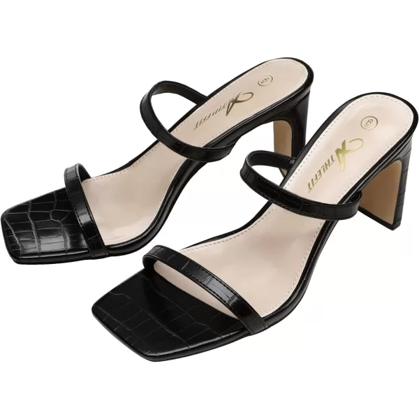 Athlefit Women's Square Open Toe Heeled Sandals Two Strap Slip On Backless Chunky Heels