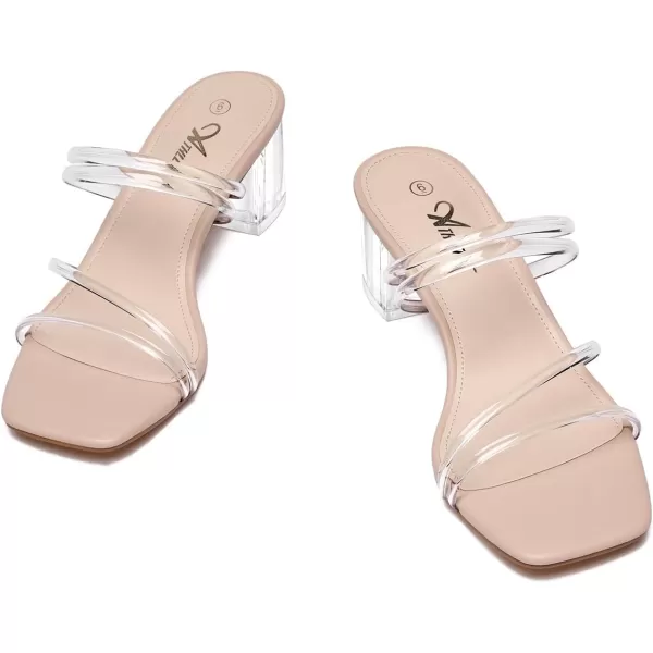 Athlefit Women's Strappy Block Chunky Heels Fashion Square Open Toe Slip On Heeled Sandals