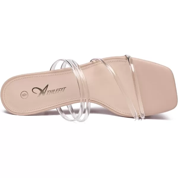Athlefit Women's Strappy Block Chunky Heels Fashion Square Open Toe Slip On Heeled Sandals
