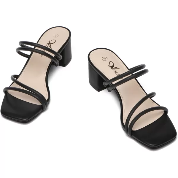 Athlefit Women's Strappy Block Chunky Heels Fashion Square Open Toe Slip On Heeled Sandals