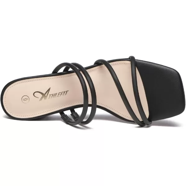 Athlefit Women's Strappy Block Chunky Heels Fashion Square Open Toe Slip On Heeled Sandals